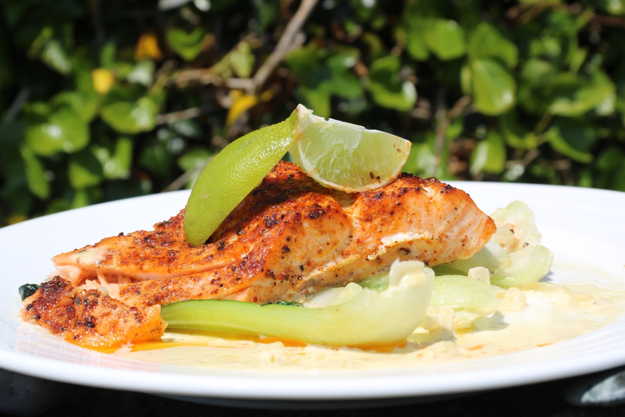 Cajun Salmon with Pak Choi and a Lime Cream Sauce by Siobhán Devereux Doyle