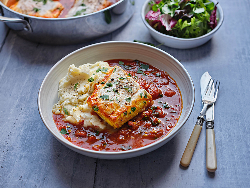 Poached Hake with a Simple Tomato Sauce